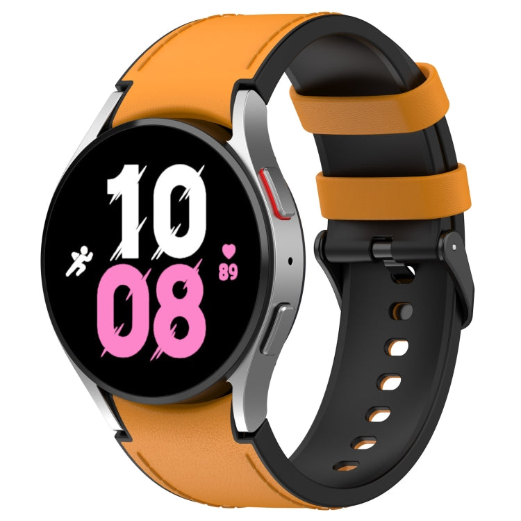 For Samsung Galaxy Watch5 44mm / 40mm Silicone Leather Black Buckle Watch Band, Size:S