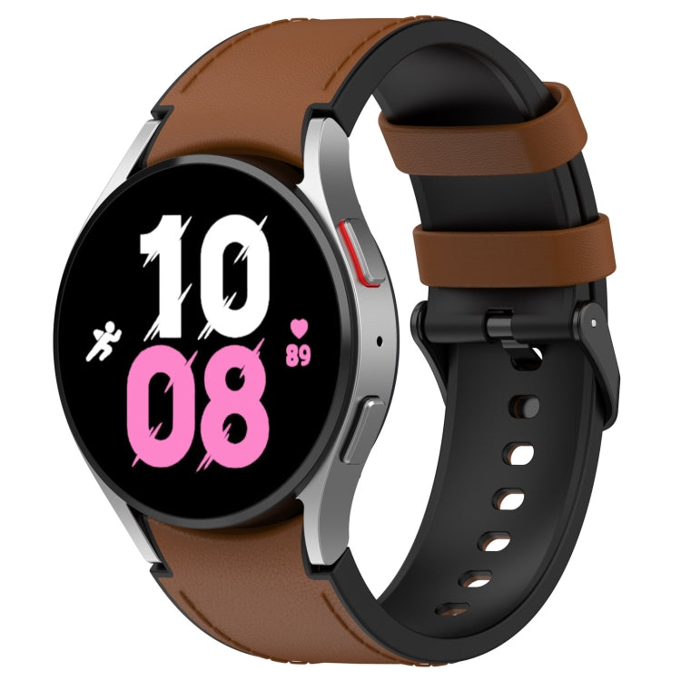 For Samsung Galaxy Watch5 44mm / 40mm Silicone Leather Black Buckle Watch Band, Size:S