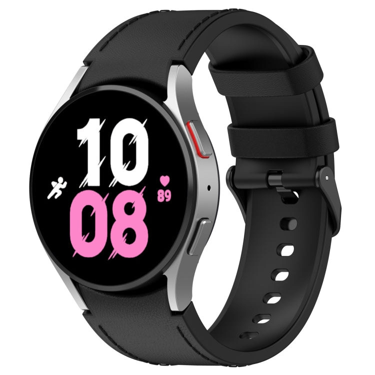 For Samsung Galaxy Watch5 44mm / 40mm Silicone Leather Black Buckle Watch Band, Size:L