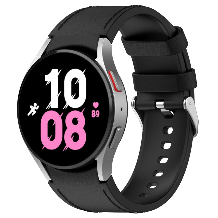 For Samsung Galaxy Watch5 44mm / 40mm Silicone Leather Silver Buckle Watch Band, Size:S