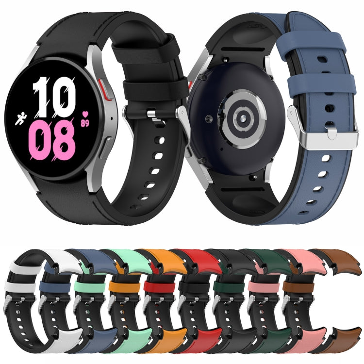 For Samsung Galaxy Watch5 44mm / 40mm Silicone Leather Silver Buckle Watch Band, Size:S