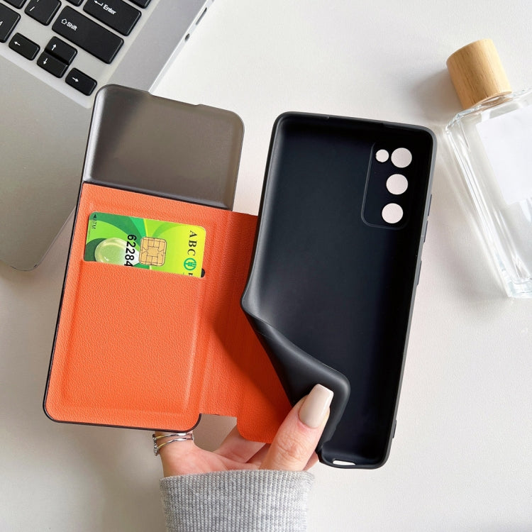 For Samsung Galaxy S20 FE Half Display Adsorption Leather Phone Case