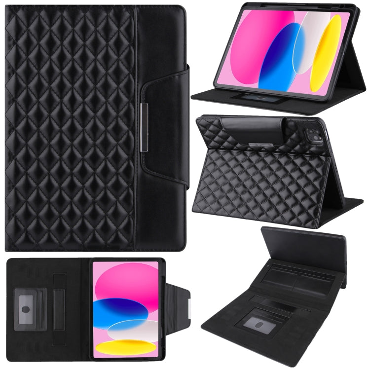 For iPad 10th Gen 10.9 2022 Grid Metal Buckle Leather Smart Tablet Case