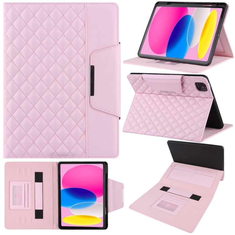 For iPad 10th Gen 10.9 2022 Grid Metal Buckle Leather Smart Tablet Case