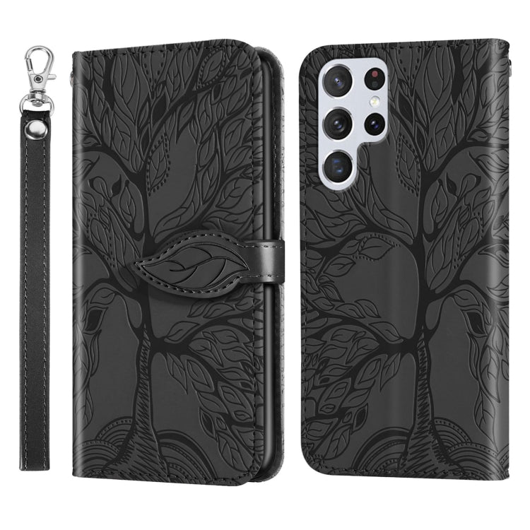 For Samsung Galaxy S23 Ultra 5G Life Tree Embossing Pattern Leather Phone Case