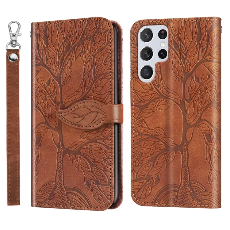For Samsung Galaxy S23 Ultra 5G Life Tree Embossing Pattern Leather Phone Case