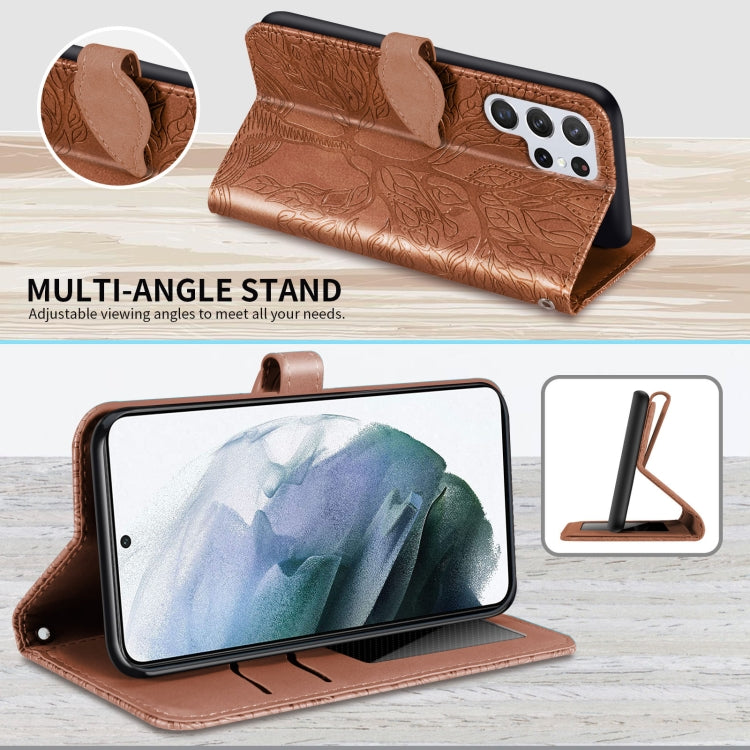 For Samsung Galaxy S23 Ultra 5G Life Tree Embossing Pattern Leather Phone Case
