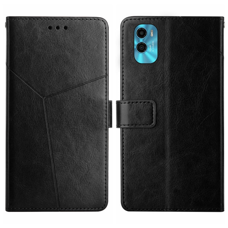 For Motorola Moto E22s HT01 Y-shaped Pattern Flip Leather Phone Case