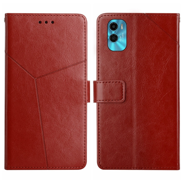 For Motorola Moto E22s HT01 Y-shaped Pattern Flip Leather Phone Case
