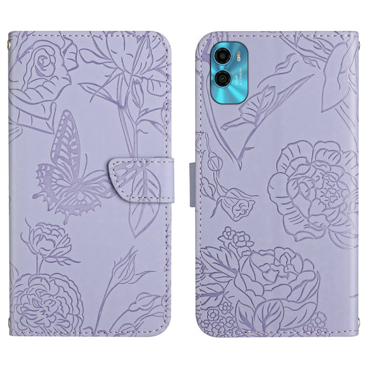 For Motorola Moto E22s HT03 Skin Feel Butterfly Embossed Flip Leather Phone Case