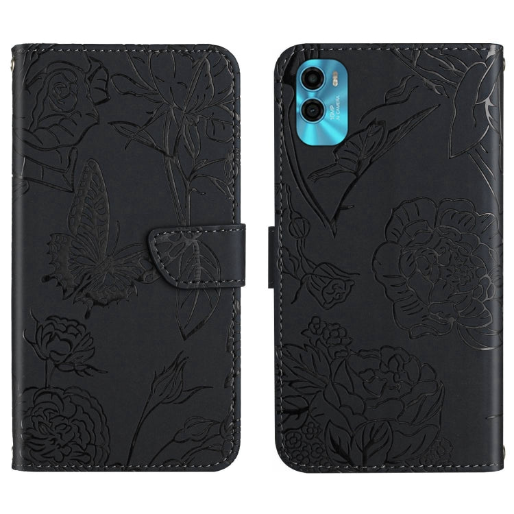 For Motorola Moto E22s HT03 Skin Feel Butterfly Embossed Flip Leather Phone Case