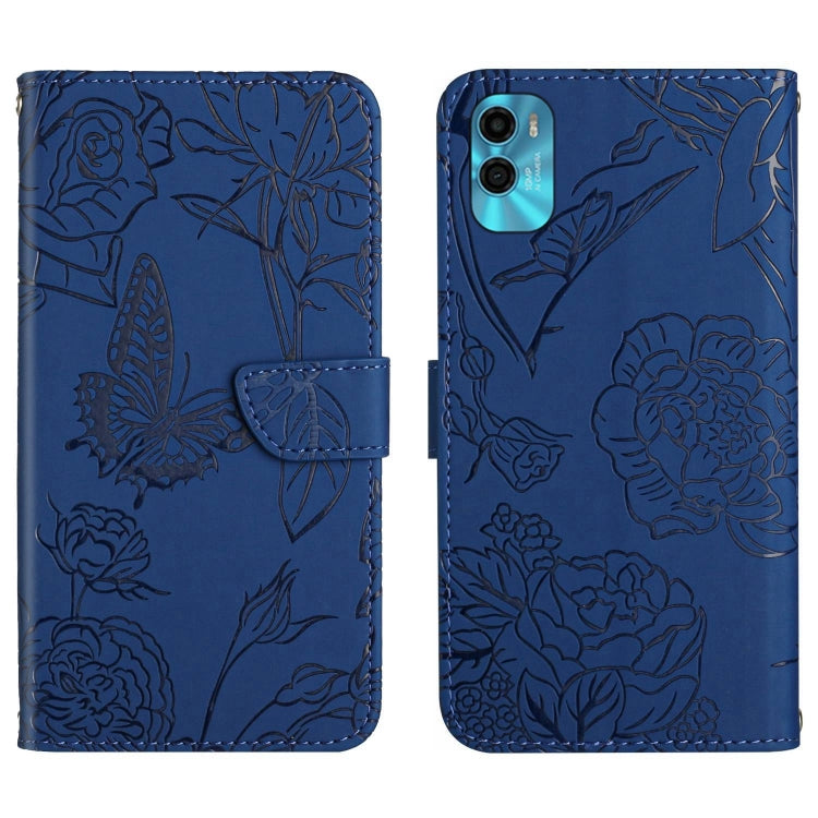 For Motorola Moto E22s HT03 Skin Feel Butterfly Embossed Flip Leather Phone Case