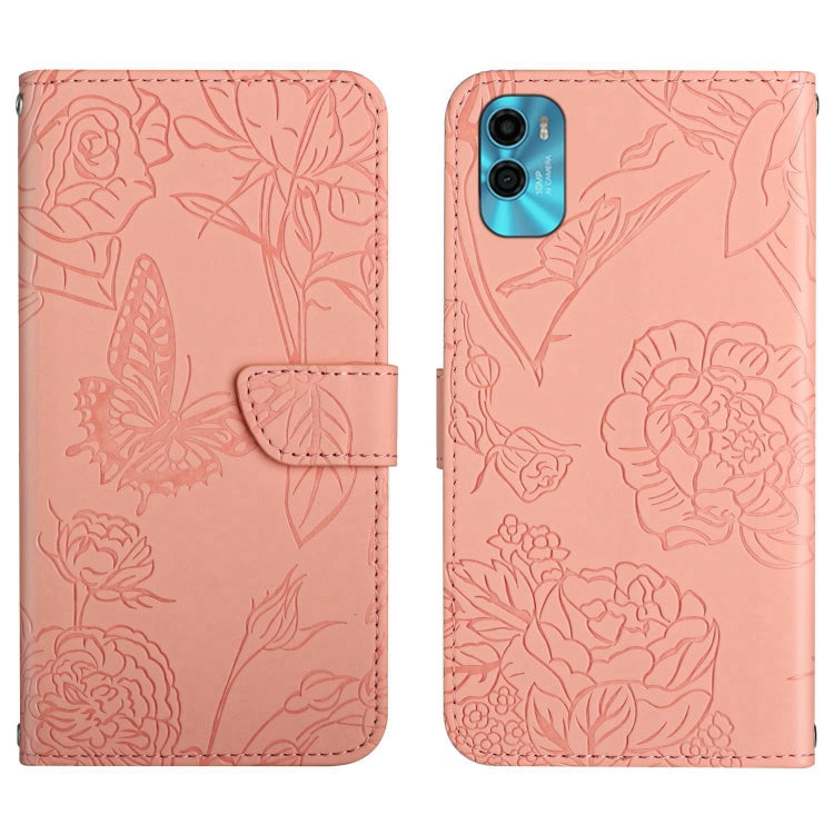 For Motorola Moto E22s HT03 Skin Feel Butterfly Embossed Flip Leather Phone Case