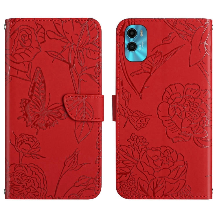 For Motorola Moto E22s HT03 Skin Feel Butterfly Embossed Flip Leather Phone Case