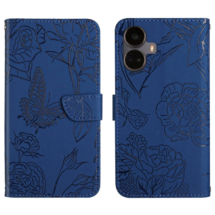 For Realme 10 Pro+ HT03 Skin Feel Butterfly Embossed Flip Leather Phone Case