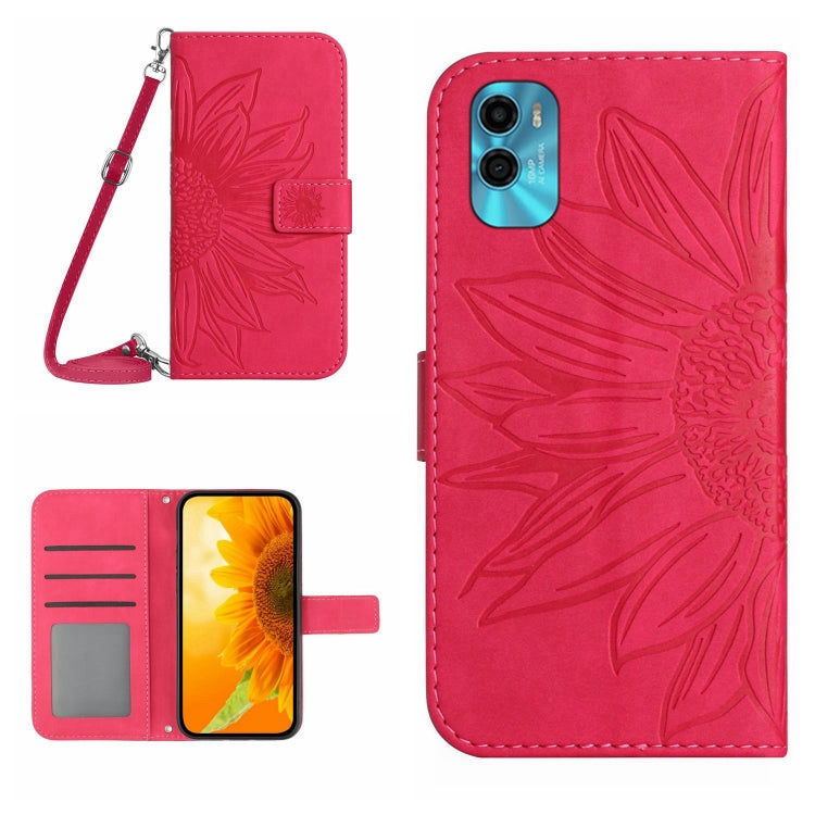 For Motorola Moto E22s Skin Feel Sun Flower Pattern Flip Leather Phone Case with Lanyard