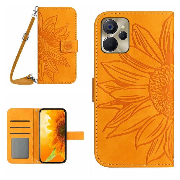 For Realme 9i 5G Skin Feel Sun Flower Pattern Flip Leather Phone Case with Lanyard