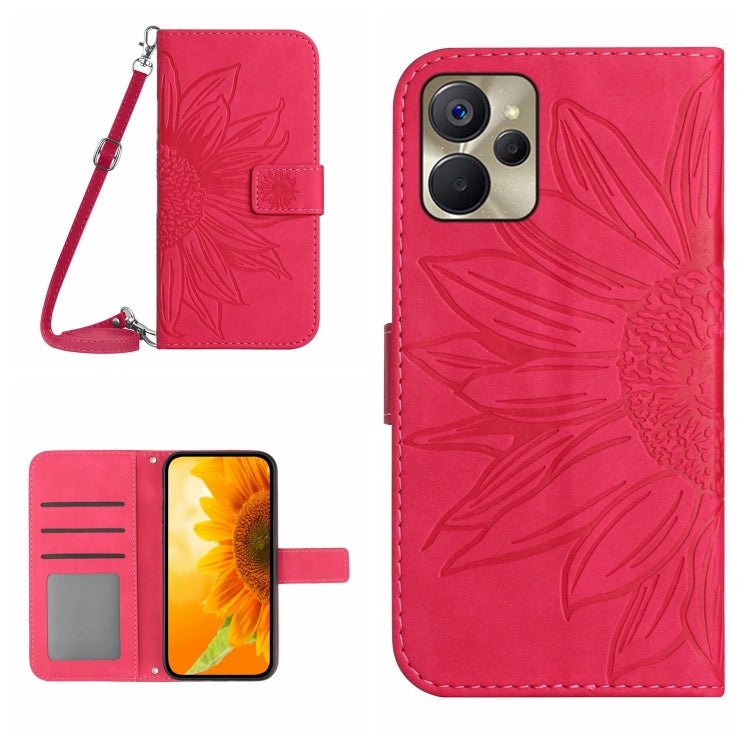 For Realme 9i 5G Skin Feel Sun Flower Pattern Flip Leather Phone Case with Lanyard