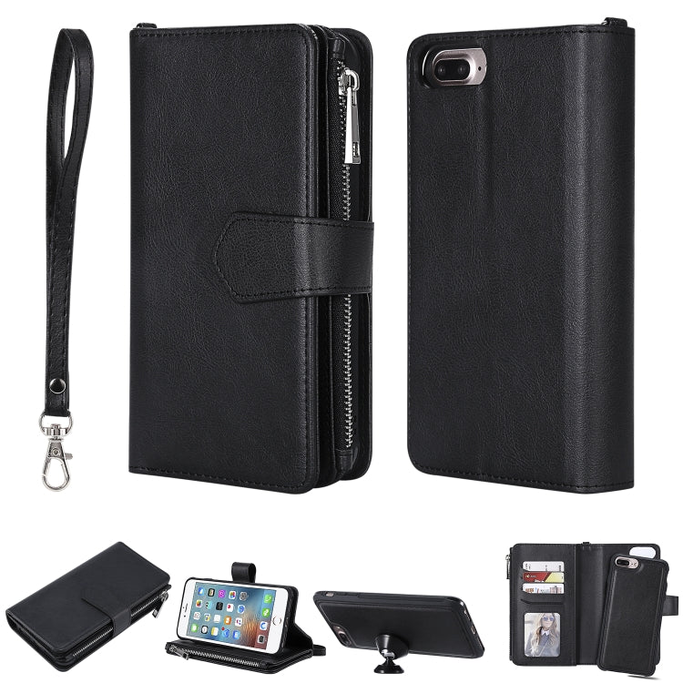 For iPhone 7 Plus / 8 Plus 2 in 1 Solid Color Zipper Shockproof Protective Case with Card Slots & Bracket & Photo Holder & Wallet Function