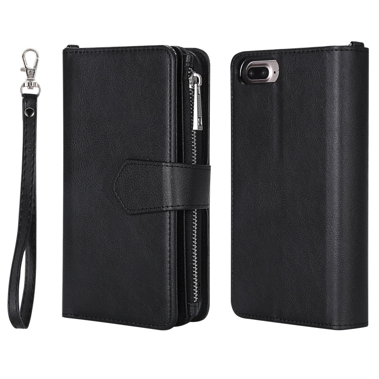 For iPhone 7 Plus / 8 Plus 2 in 1 Solid Color Zipper Shockproof Protective Case with Card Slots & Bracket & Photo Holder & Wallet Function