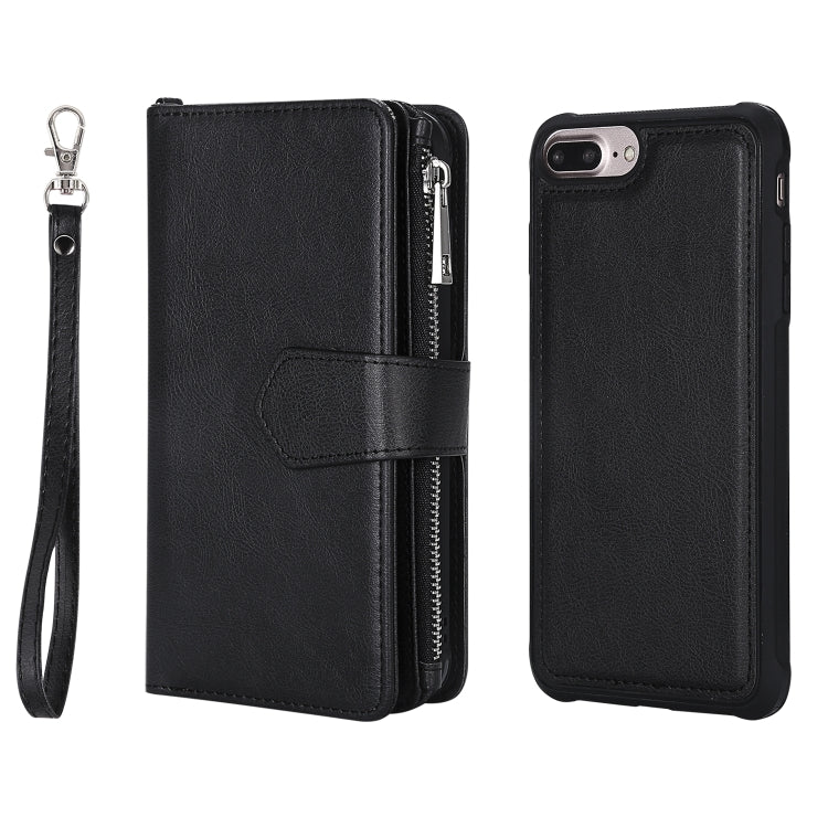 For iPhone 7 Plus / 8 Plus 2 in 1 Solid Color Zipper Shockproof Protective Case with Card Slots & Bracket & Photo Holder & Wallet Function
