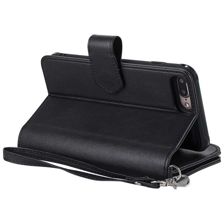 For iPhone 7 Plus / 8 Plus 2 in 1 Solid Color Zipper Shockproof Protective Case with Card Slots & Bracket & Photo Holder & Wallet Function