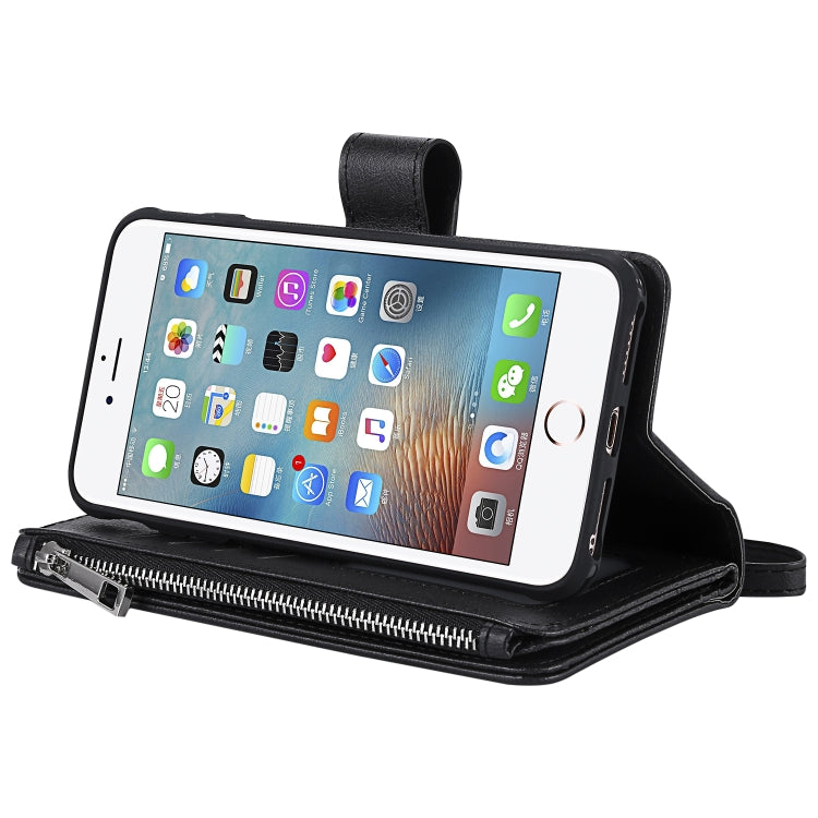 For iPhone 7 Plus / 8 Plus 2 in 1 Solid Color Zipper Shockproof Protective Case with Card Slots & Bracket & Photo Holder & Wallet Function