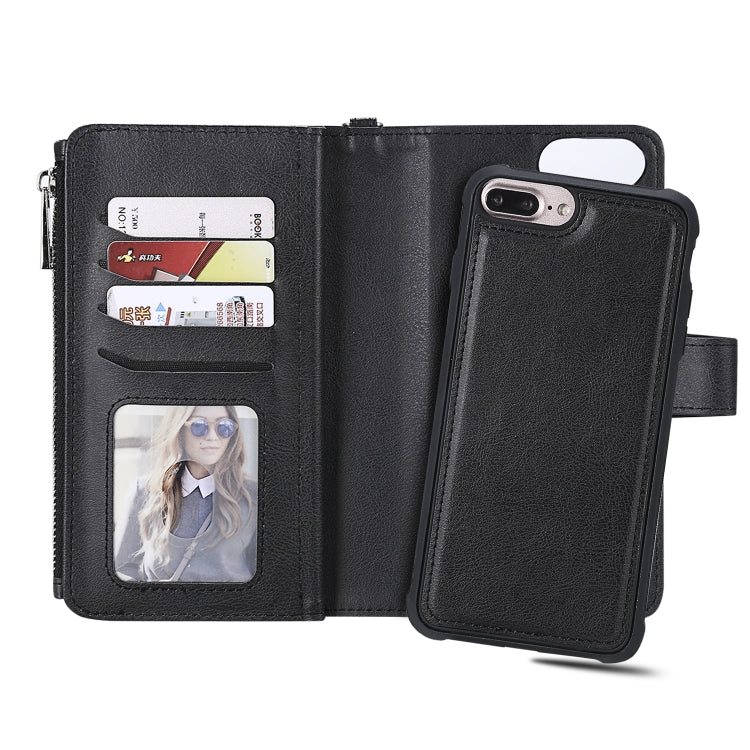 For iPhone 7 Plus / 8 Plus 2 in 1 Solid Color Zipper Shockproof Protective Case with Card Slots & Bracket & Photo Holder & Wallet Function