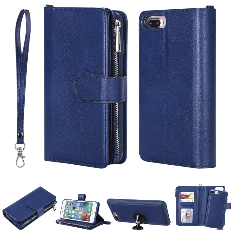 For iPhone 7 Plus / 8 Plus 2 in 1 Solid Color Zipper Shockproof Protective Case with Card Slots & Bracket & Photo Holder & Wallet Function