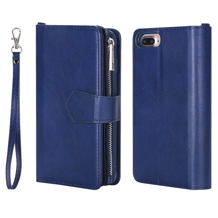 For iPhone 7 Plus / 8 Plus 2 in 1 Solid Color Zipper Shockproof Protective Case with Card Slots & Bracket & Photo Holder & Wallet Function
