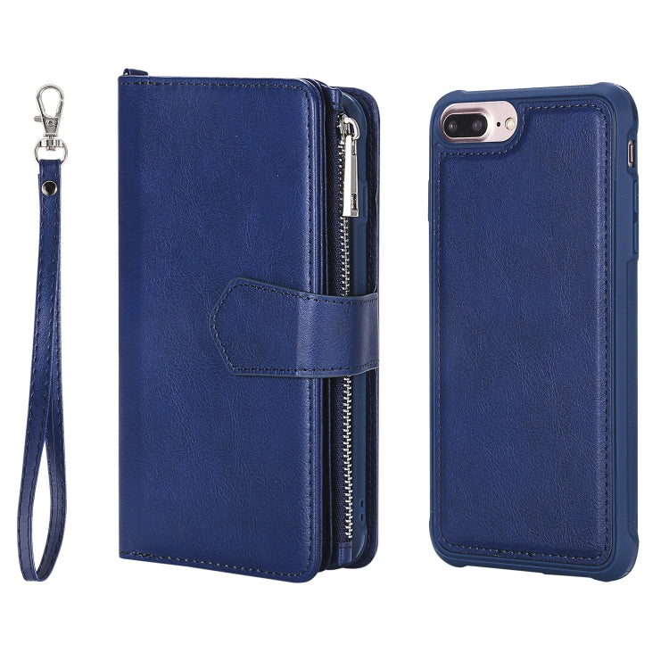 For iPhone 7 Plus / 8 Plus 2 in 1 Solid Color Zipper Shockproof Protective Case with Card Slots & Bracket & Photo Holder & Wallet Function