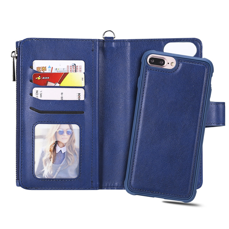For iPhone 7 Plus / 8 Plus 2 in 1 Solid Color Zipper Shockproof Protective Case with Card Slots & Bracket & Photo Holder & Wallet Function