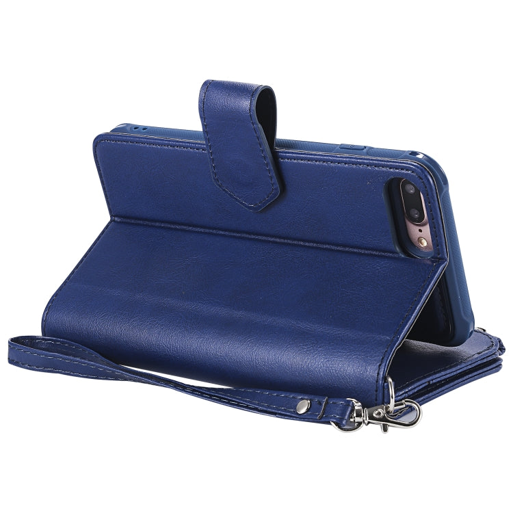 For iPhone 7 Plus / 8 Plus 2 in 1 Solid Color Zipper Shockproof Protective Case with Card Slots & Bracket & Photo Holder & Wallet Function