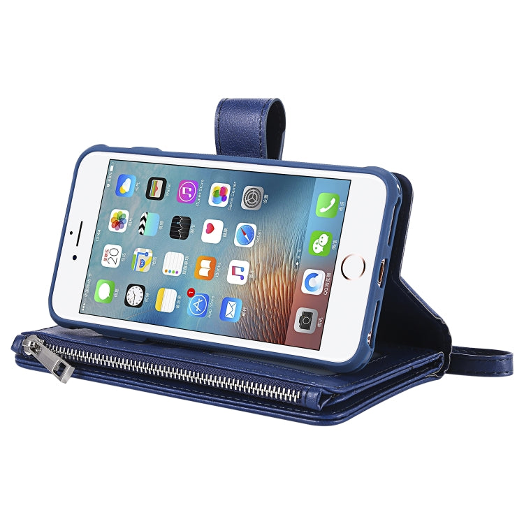 For iPhone 7 Plus / 8 Plus 2 in 1 Solid Color Zipper Shockproof Protective Case with Card Slots & Bracket & Photo Holder & Wallet Function