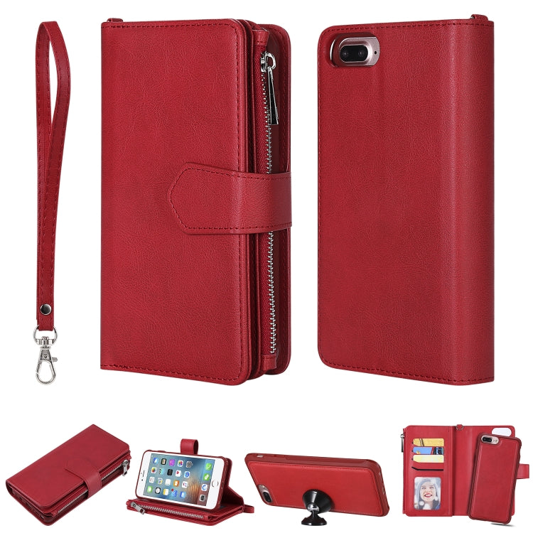 For iPhone 7 Plus / 8 Plus 2 in 1 Solid Color Zipper Shockproof Protective Case with Card Slots & Bracket & Photo Holder & Wallet Function