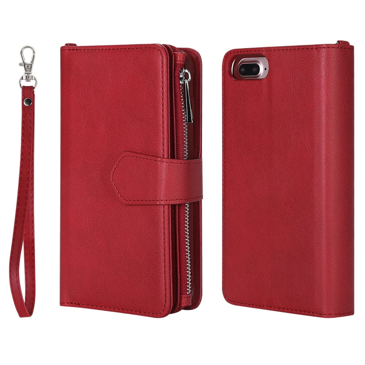 For iPhone 7 Plus / 8 Plus 2 in 1 Solid Color Zipper Shockproof Protective Case with Card Slots & Bracket & Photo Holder & Wallet Function