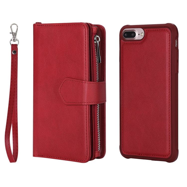 For iPhone 7 Plus / 8 Plus 2 in 1 Solid Color Zipper Shockproof Protective Case with Card Slots & Bracket & Photo Holder & Wallet Function