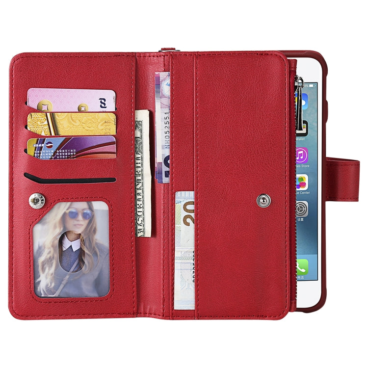 For iPhone 7 Plus / 8 Plus 2 in 1 Solid Color Zipper Shockproof Protective Case with Card Slots & Bracket & Photo Holder & Wallet Function