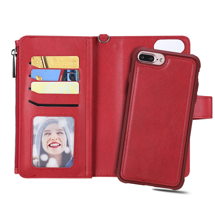 For iPhone 7 Plus / 8 Plus 2 in 1 Solid Color Zipper Shockproof Protective Case with Card Slots & Bracket & Photo Holder & Wallet Function