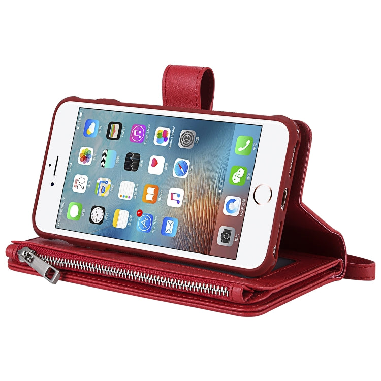 For iPhone 7 Plus / 8 Plus 2 in 1 Solid Color Zipper Shockproof Protective Case with Card Slots & Bracket & Photo Holder & Wallet Function