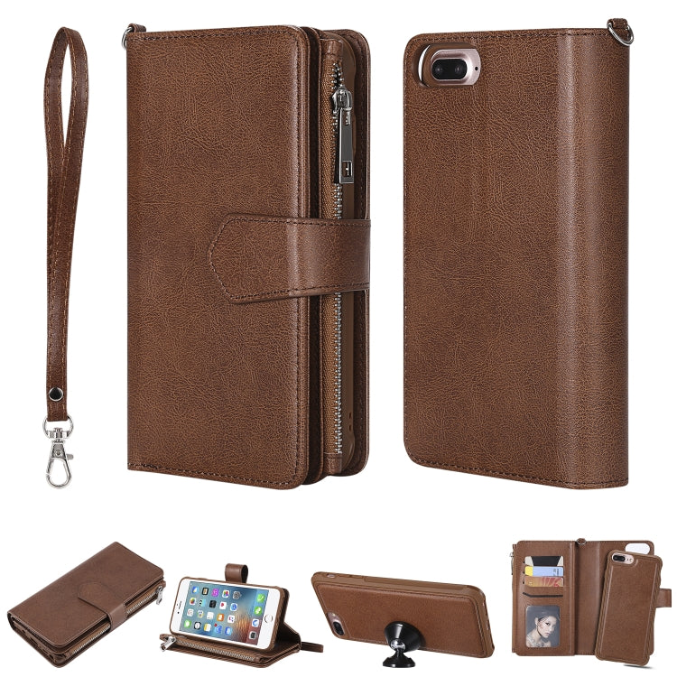 For iPhone 7 Plus / 8 Plus 2 in 1 Solid Color Zipper Shockproof Protective Case with Card Slots & Bracket & Photo Holder & Wallet Function
