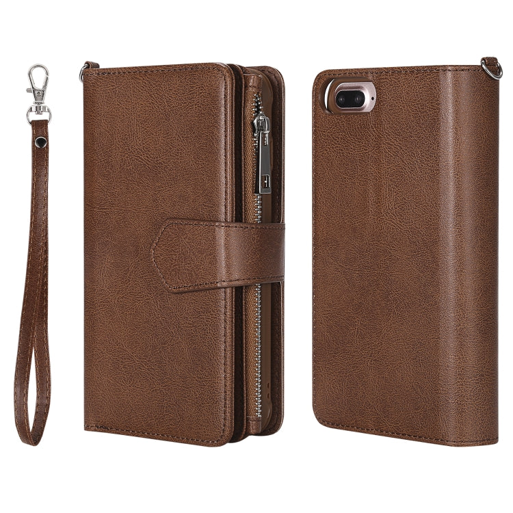 For iPhone 7 Plus / 8 Plus 2 in 1 Solid Color Zipper Shockproof Protective Case with Card Slots & Bracket & Photo Holder & Wallet Function