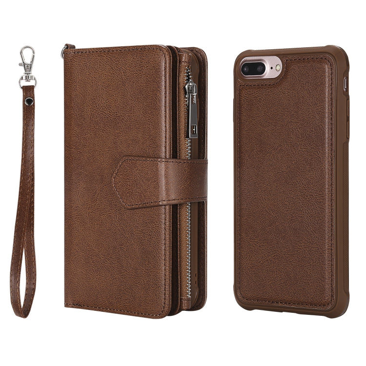 For iPhone 7 Plus / 8 Plus 2 in 1 Solid Color Zipper Shockproof Protective Case with Card Slots & Bracket & Photo Holder & Wallet Function