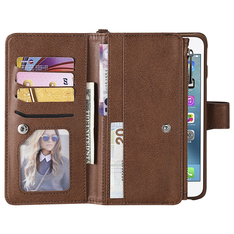 For iPhone 7 Plus / 8 Plus 2 in 1 Solid Color Zipper Shockproof Protective Case with Card Slots & Bracket & Photo Holder & Wallet Function
