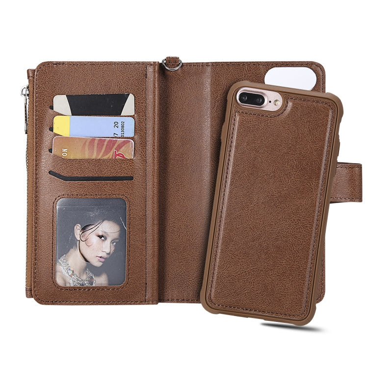 For iPhone 7 Plus / 8 Plus 2 in 1 Solid Color Zipper Shockproof Protective Case with Card Slots & Bracket & Photo Holder & Wallet Function