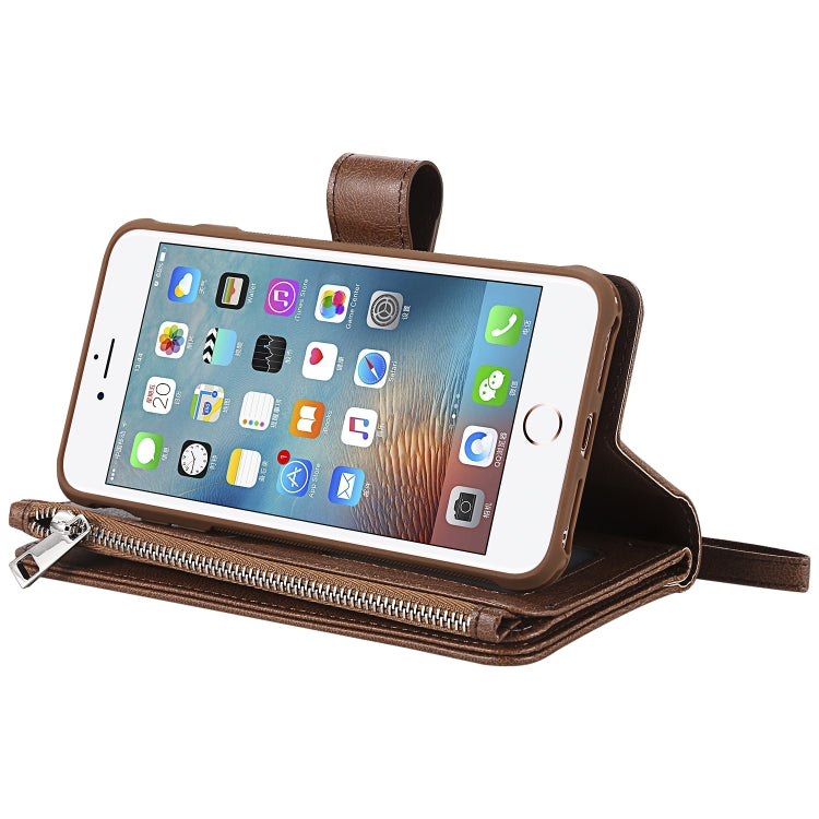 For iPhone 7 Plus / 8 Plus 2 in 1 Solid Color Zipper Shockproof Protective Case with Card Slots & Bracket & Photo Holder & Wallet Function