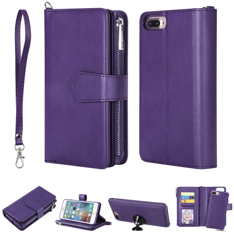 For iPhone 7 Plus / 8 Plus 2 in 1 Solid Color Zipper Shockproof Protective Case with Card Slots & Bracket & Photo Holder & Wallet Function