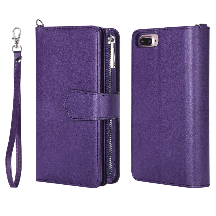 For iPhone 7 Plus / 8 Plus 2 in 1 Solid Color Zipper Shockproof Protective Case with Card Slots & Bracket & Photo Holder & Wallet Function