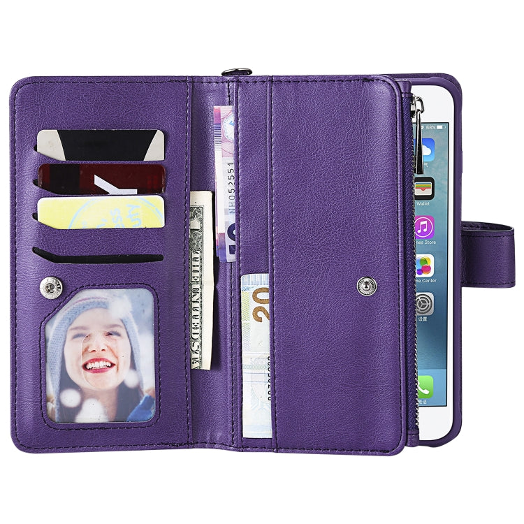 For iPhone 7 Plus / 8 Plus 2 in 1 Solid Color Zipper Shockproof Protective Case with Card Slots & Bracket & Photo Holder & Wallet Function