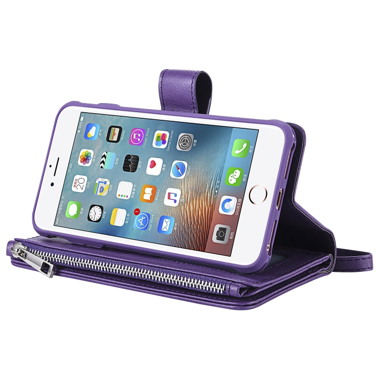For iPhone 7 Plus / 8 Plus 2 in 1 Solid Color Zipper Shockproof Protective Case with Card Slots & Bracket & Photo Holder & Wallet Function